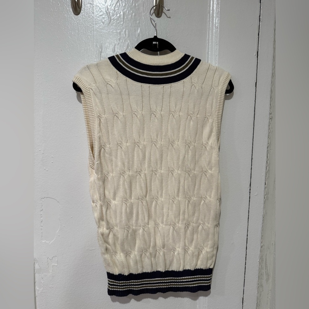 Rag & Bone Cream Cable Knit Cotton V-neck Sweater Vest - Picture 4 of 6